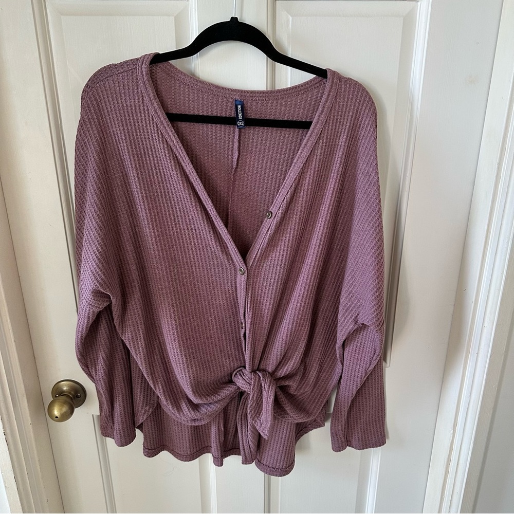 Waffle Knit Tie Front Top - Picture 4 of 6